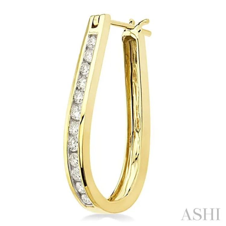 1 Ctw Channel Set Round Cut Diamond Hoop Earrings in 14K Yellow Gold