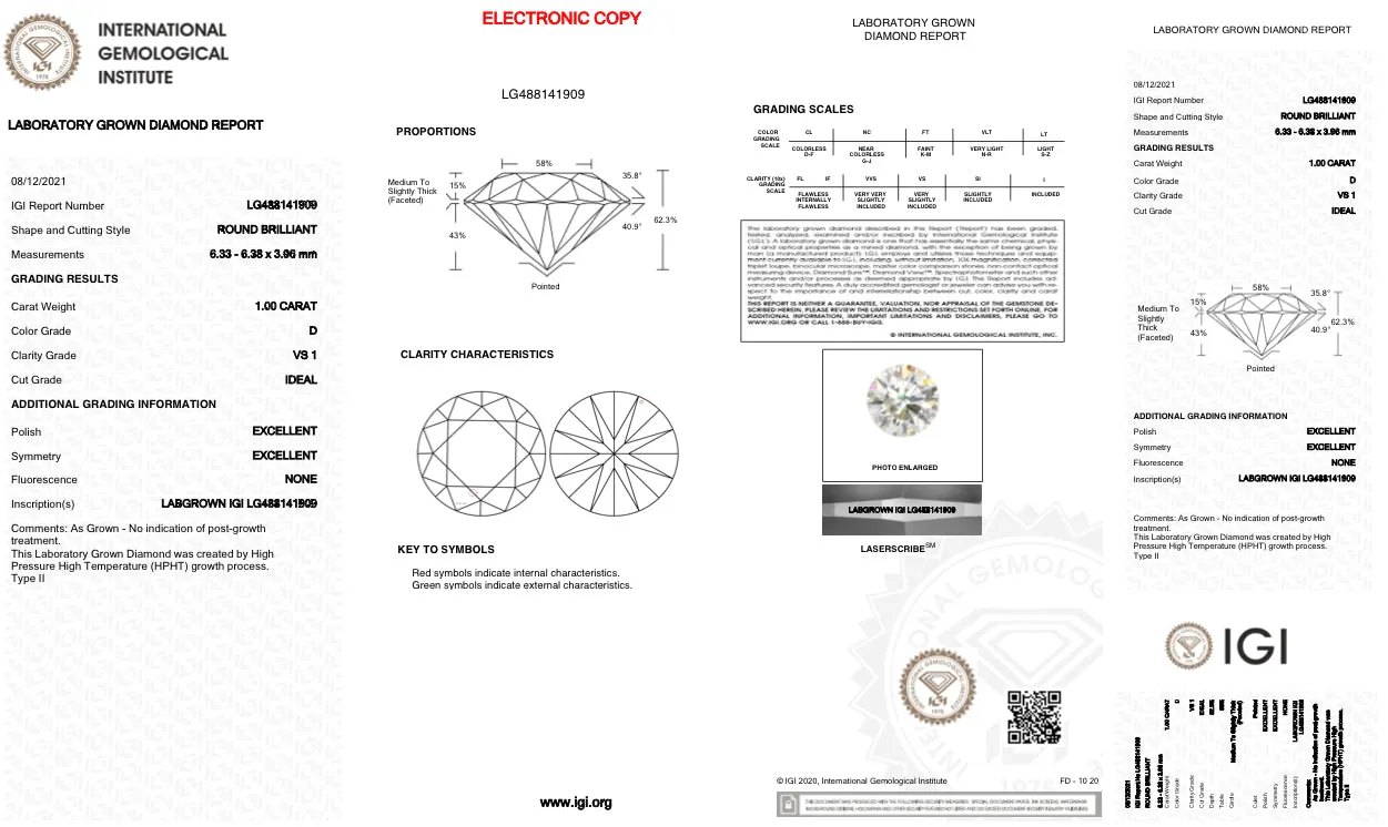 1.00ct D/VS1 RBC Lab Created Diamond IGI#LG488141909