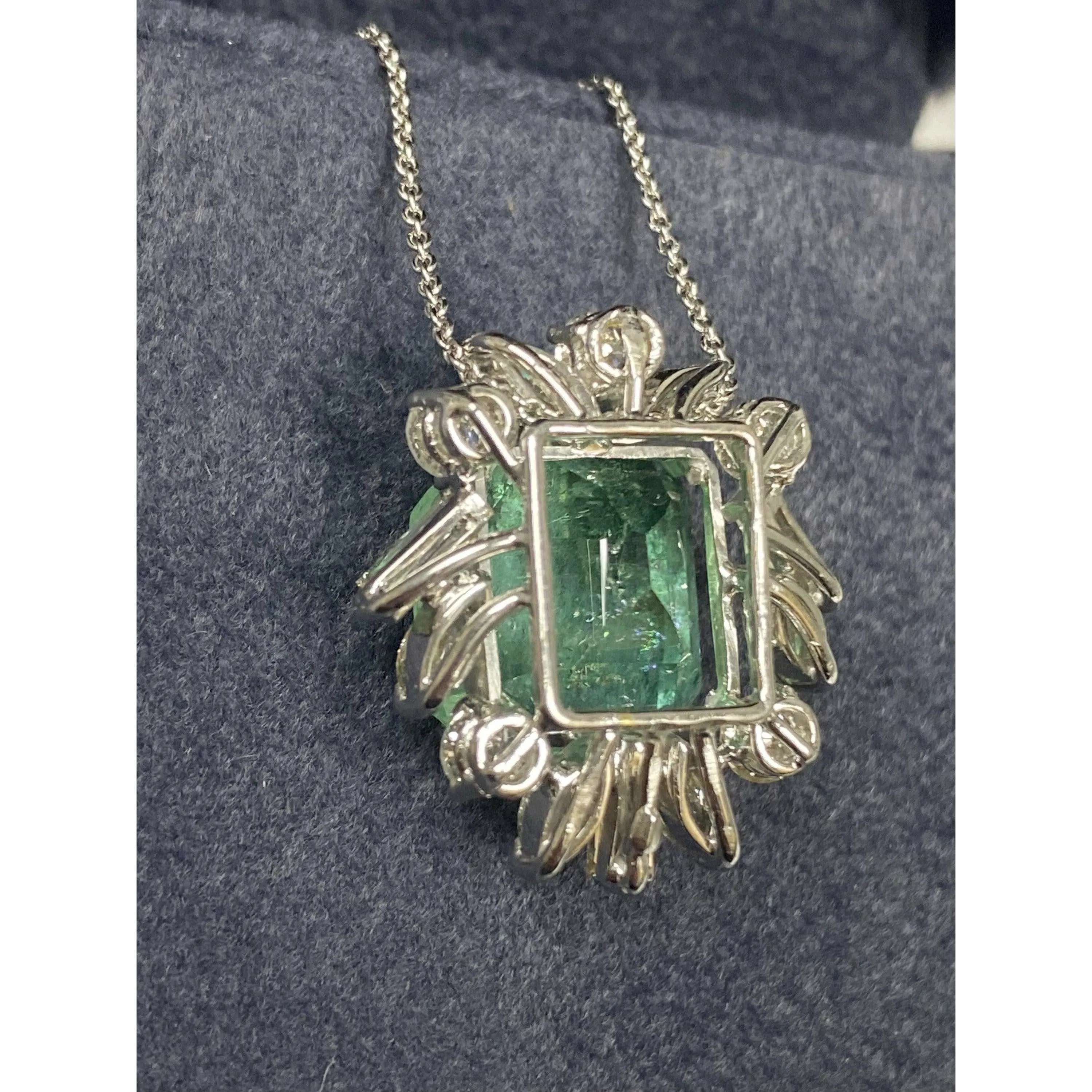 11.54 carat Colombian Emerald and Baguette Diamond Pendant in Platinum