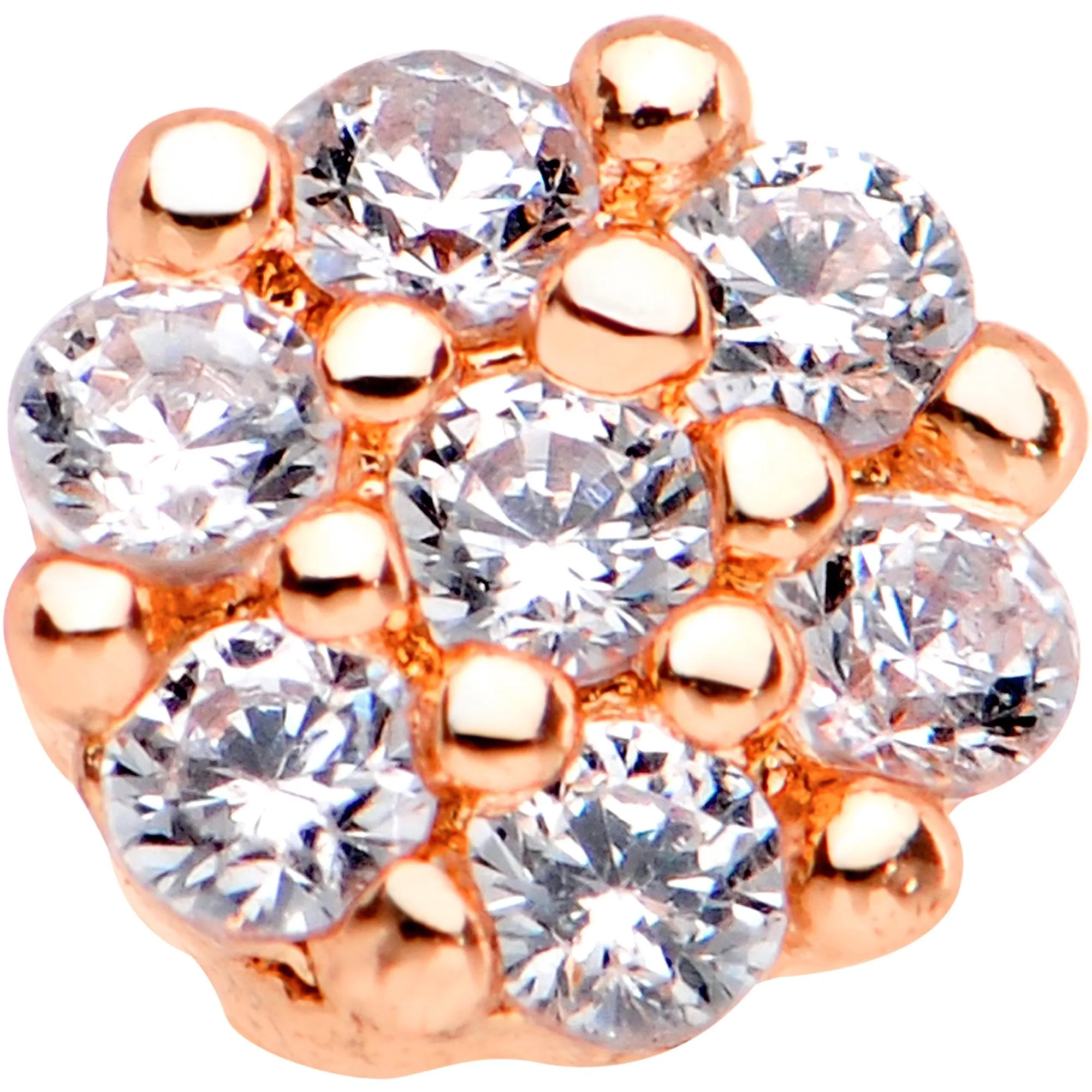 1/4 Clear CZ Gem Rose Gold Tone Cute Cluster L Shaped Nose Ring