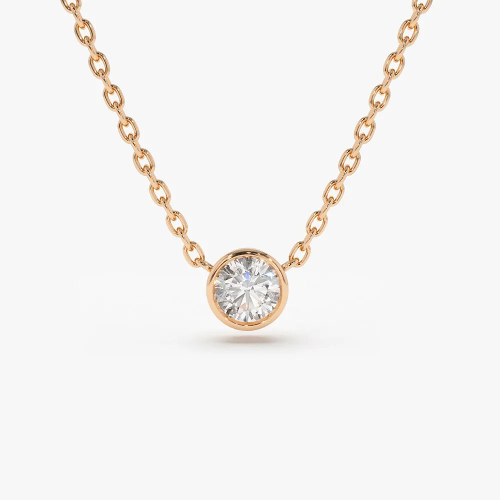 14K 0.20-0.50 ctw Bezel Set Diamond Solitaire Necklace