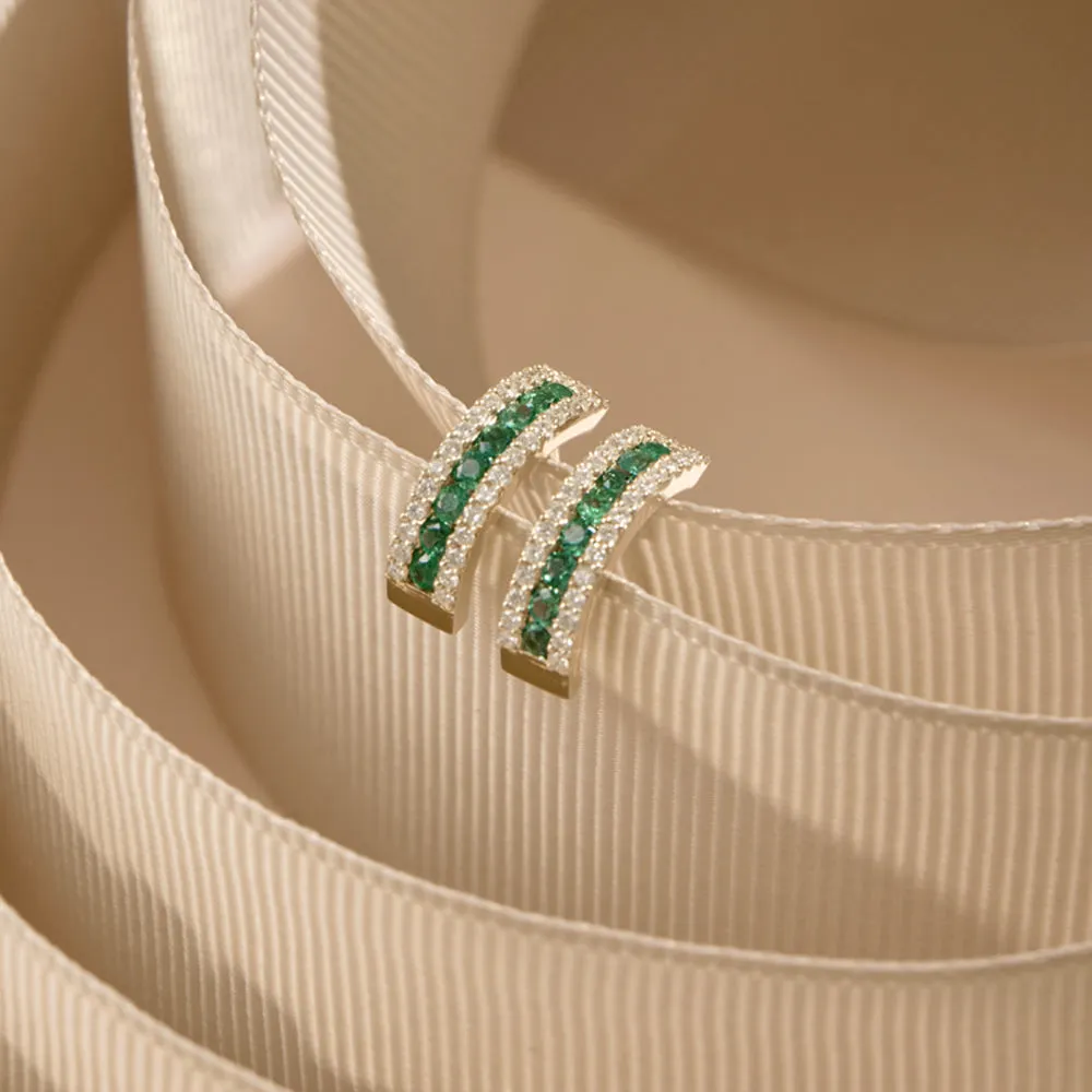 14k Emerald and Round Diamond Hoop Earrings