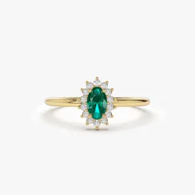 14k Emerald Ring with Halo Diamonds