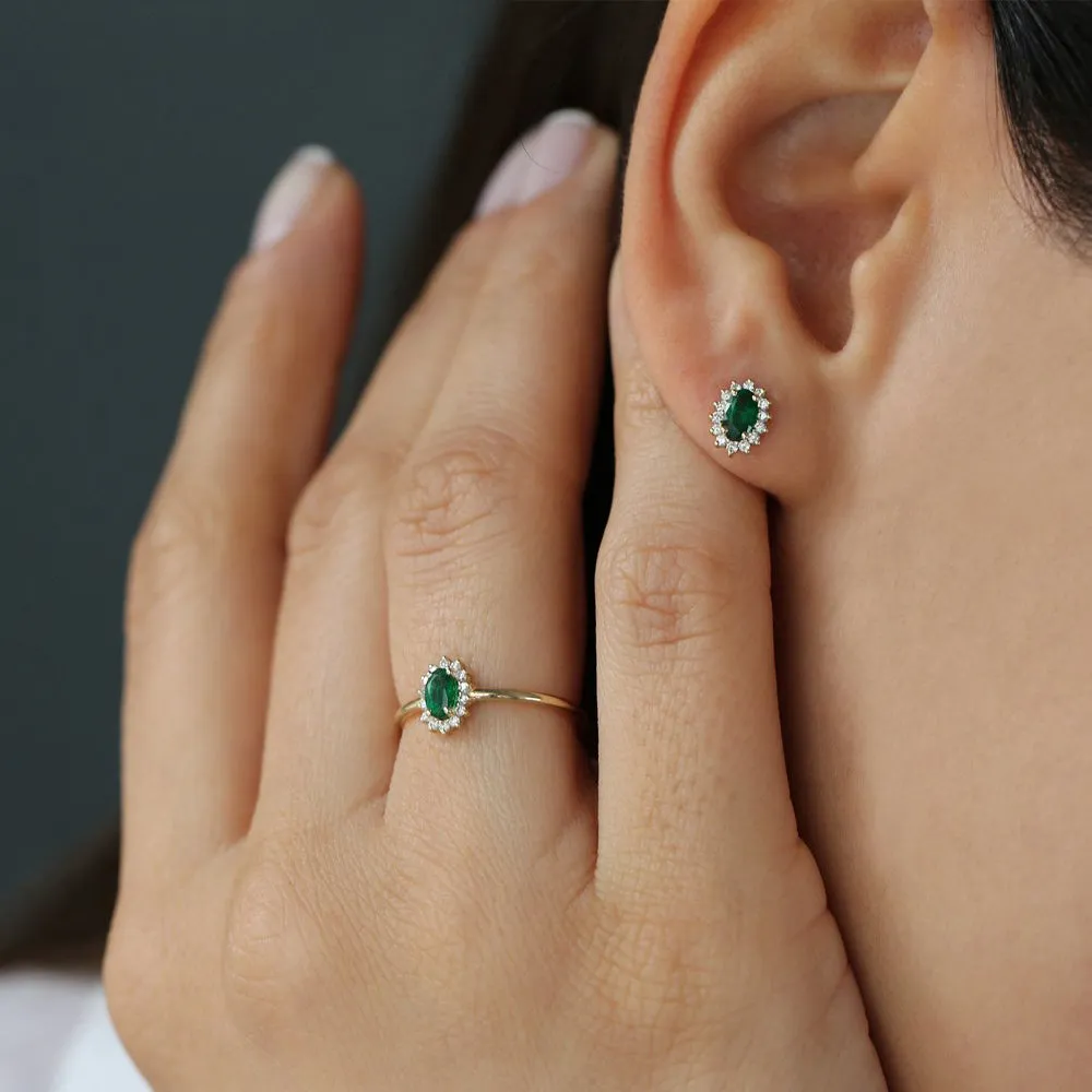 14k Emerald Ring with Halo Diamonds