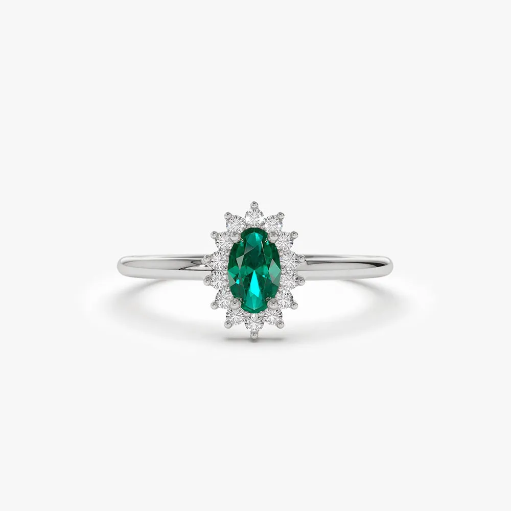 14k Emerald Ring with Halo Diamonds