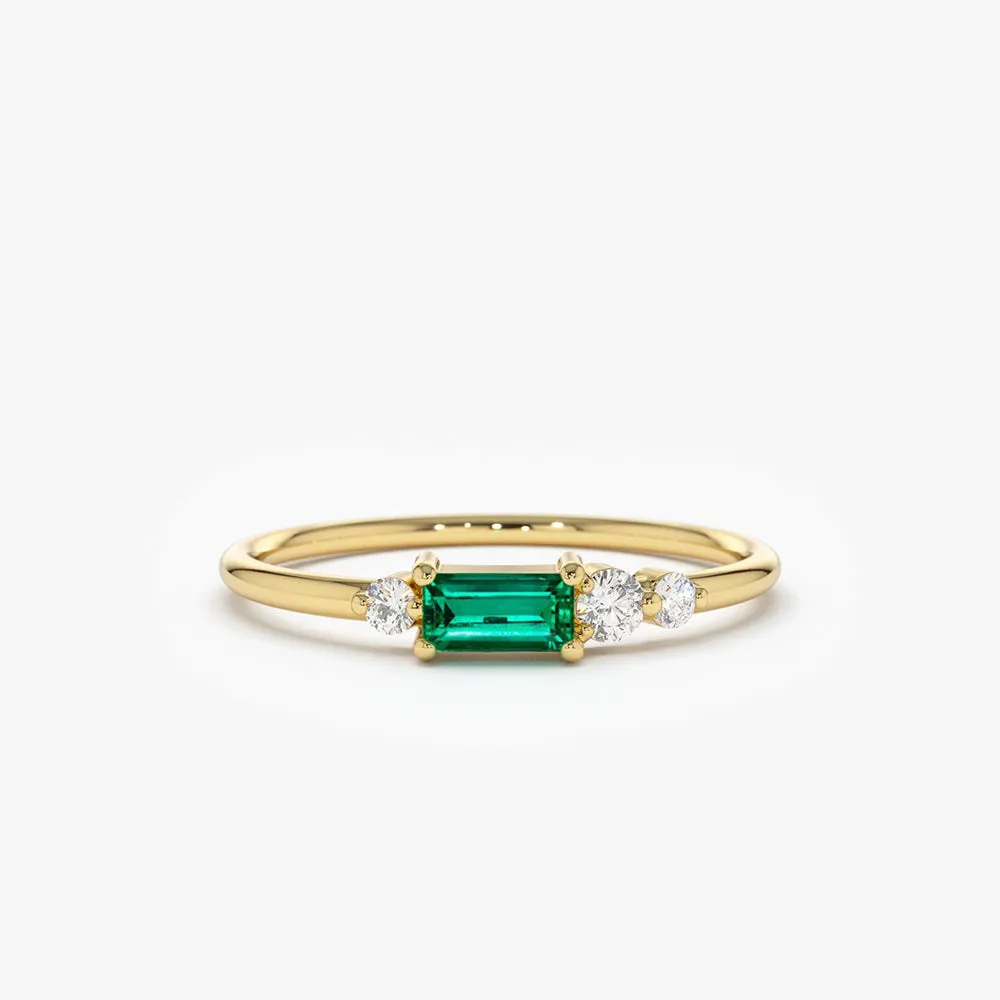 14k Gold Baguette Emerald Diamond Ring