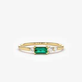 14k Gold Baguette Emerald Diamond Ring