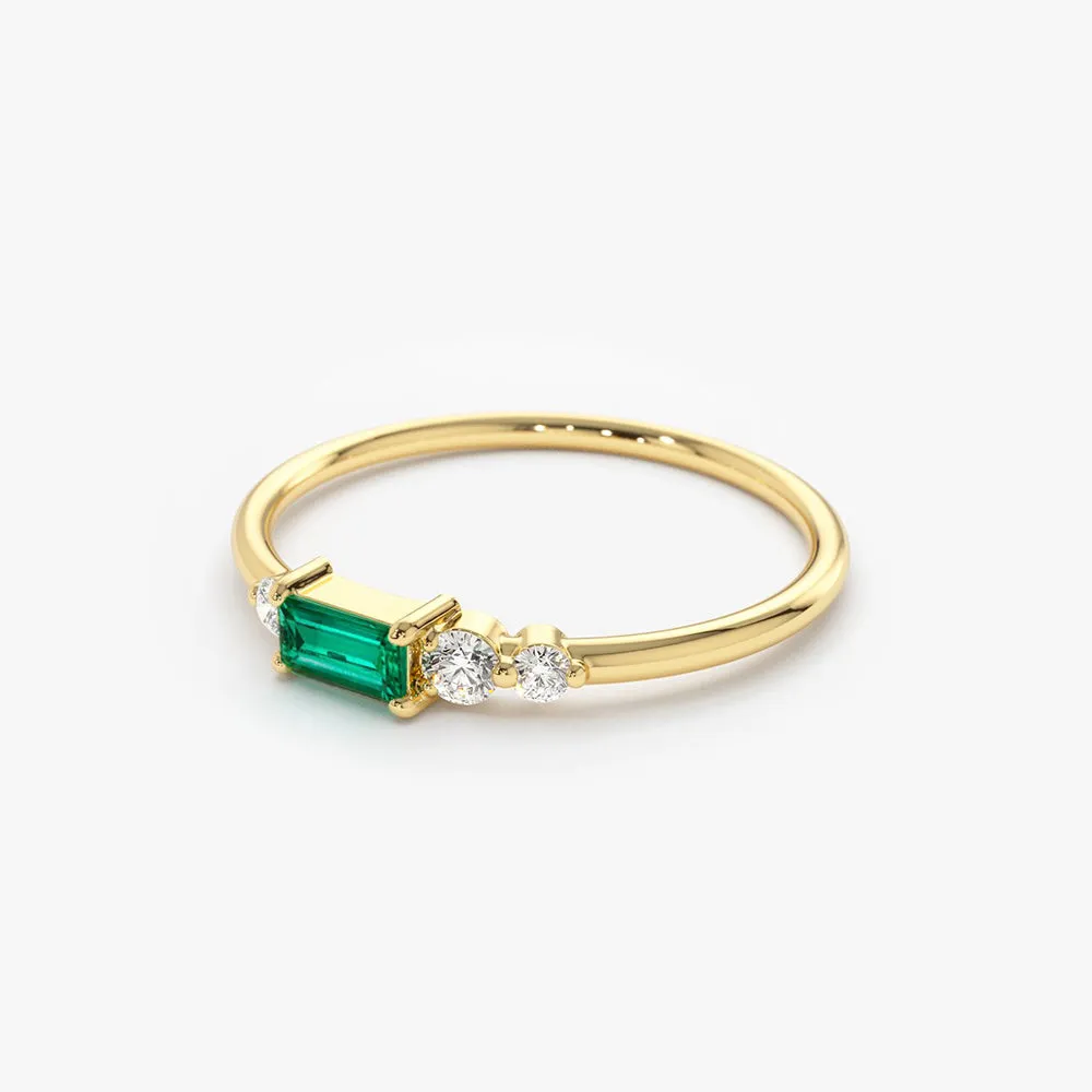 14k Gold Baguette Emerald Diamond Ring