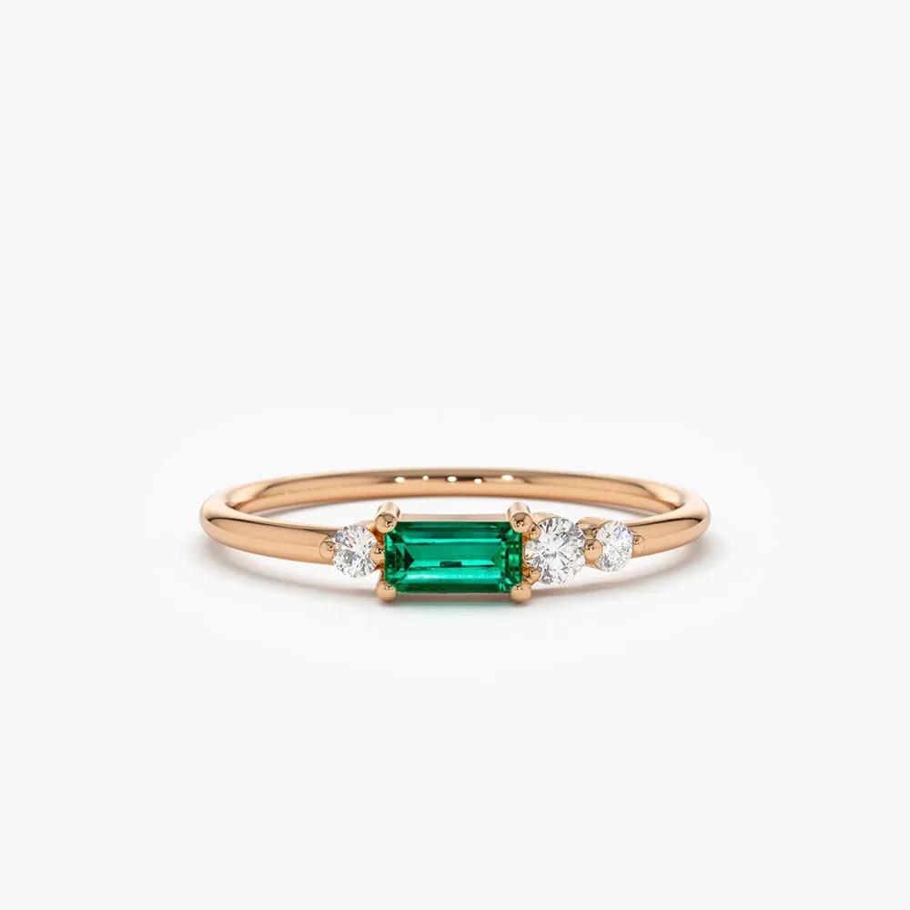 14k Gold Baguette Emerald Diamond Ring