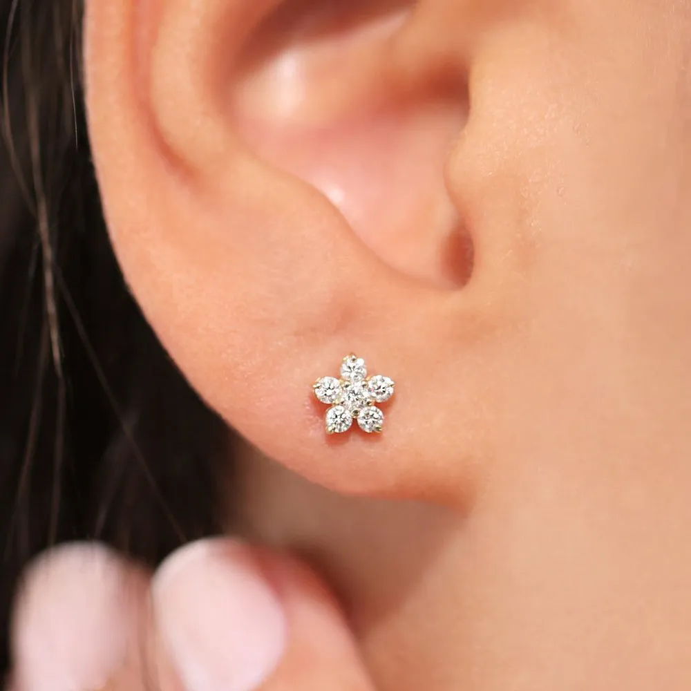 14K Gold Diamond Flower Earrings