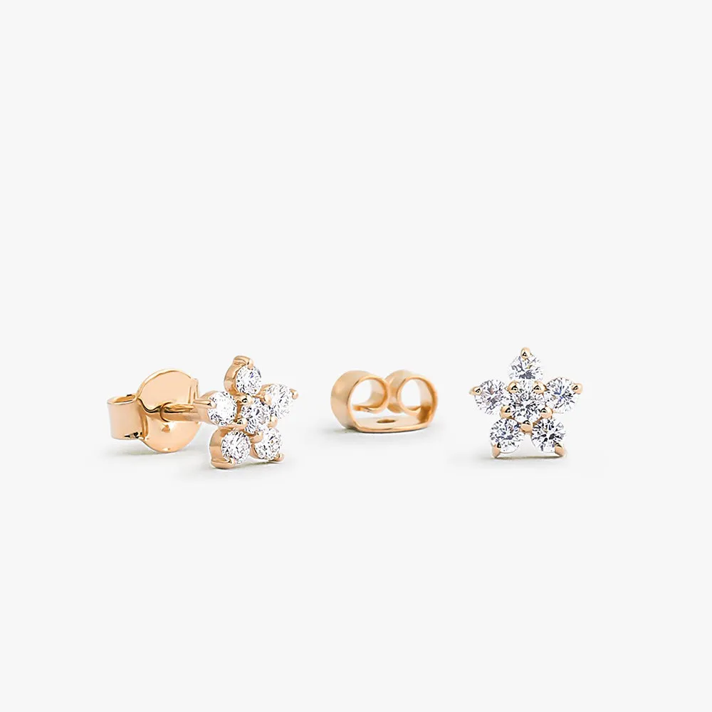 14K Gold Diamond Flower Earrings