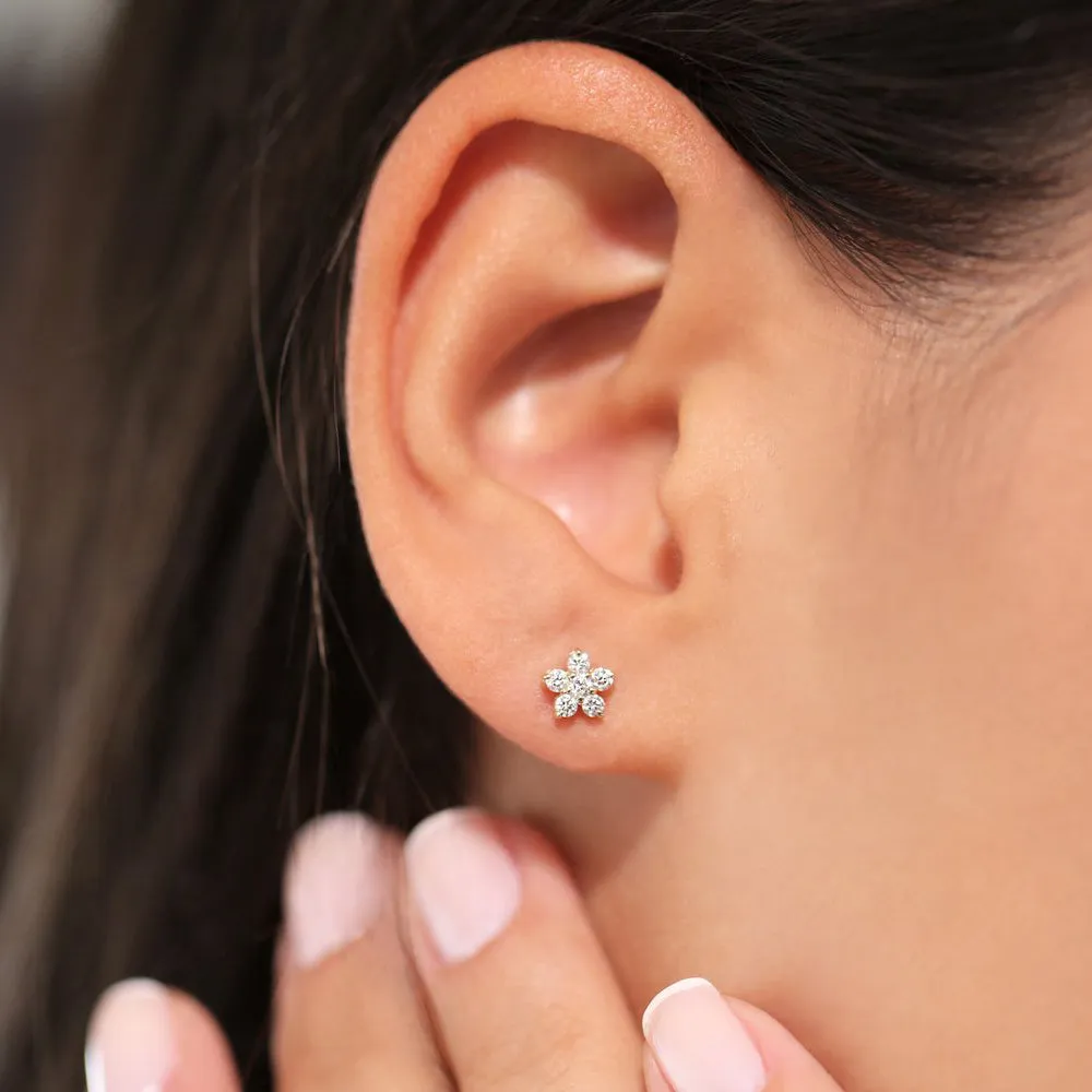 14K Gold Diamond Flower Earrings