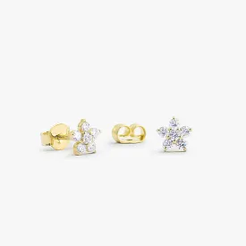 14K Gold Diamond Flower Earrings