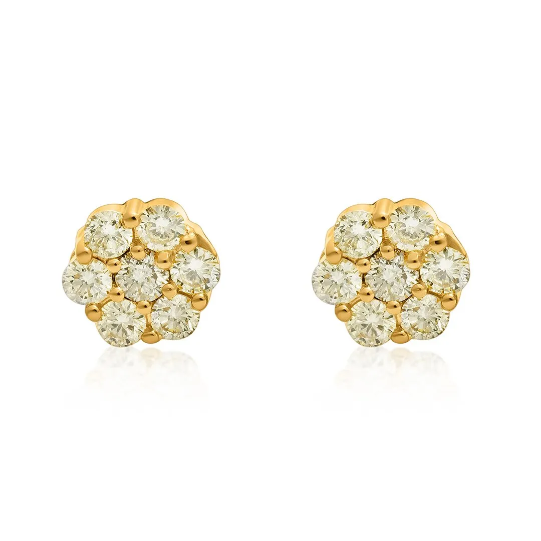 14k Gold Diamond Flower Set Earrings 3.21 Ctw