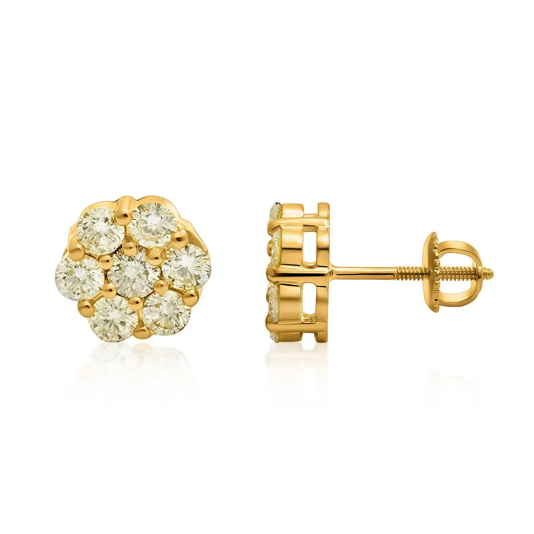 14k Gold Diamond Flower Set Earrings 3.21 Ctw