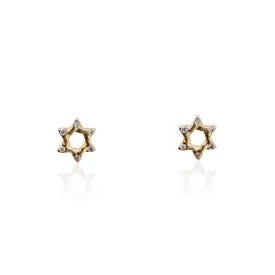 14k Gold Screwback Earrings With Open Jewish Star With White CZ Points