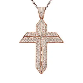 14k Rose Gold Diamond Cross Pendant 10.42 Ctw