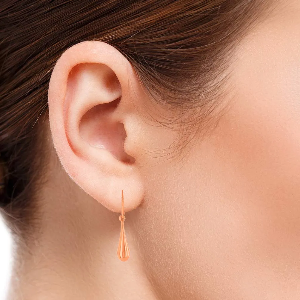 14k Rose Gold Plain and Simple Teardrop Dangle Drop Earrings