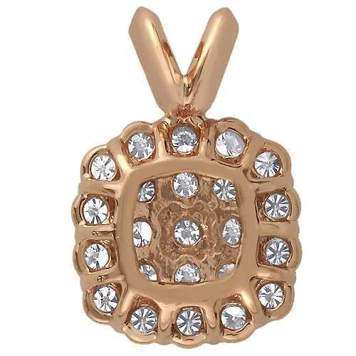 14K Rose Solid Gold Diamond Square Halo Pendant 0.75 Ctw