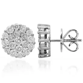 14K Solid White Gold Diamond Cluster Stud Earrings 2.50 Ctw