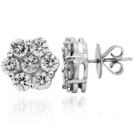 14K Solid White Gold Diamond Cluster Stud Earrings 6.30 Ctw