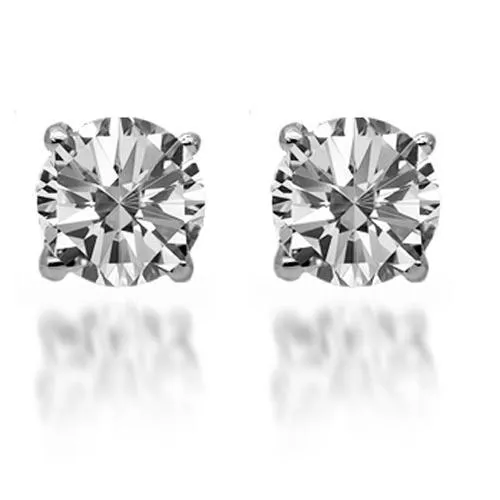 14K Solid White Gold Diamond Solitaire Stud Earrings 0.90 Ctw