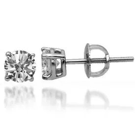 14K Solid White Gold Diamond Solitaire Stud Earrings 0.90 Ctw