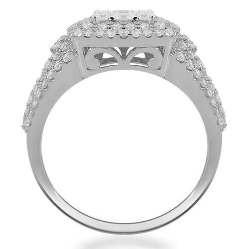 14K Solid White Gold Womens Diamond Cocktail Ring 1.48 Ctw