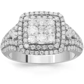 14K Solid White Gold Womens Diamond Cocktail Ring 1.48 Ctw