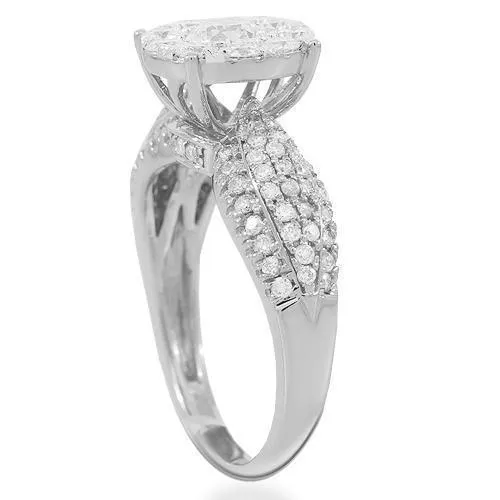 14K Solid White Gold Womens Diamond Cocktail Ring 1.49 Ctw