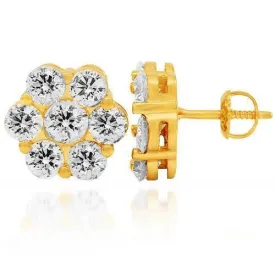 14K Solid Yellow Gold Diamond Cluster Stud Earrings 4.50 Ctw