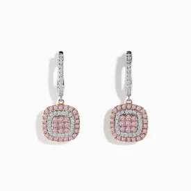 14K Two-Tone Gold Pink and White Diamond Drop Earrings