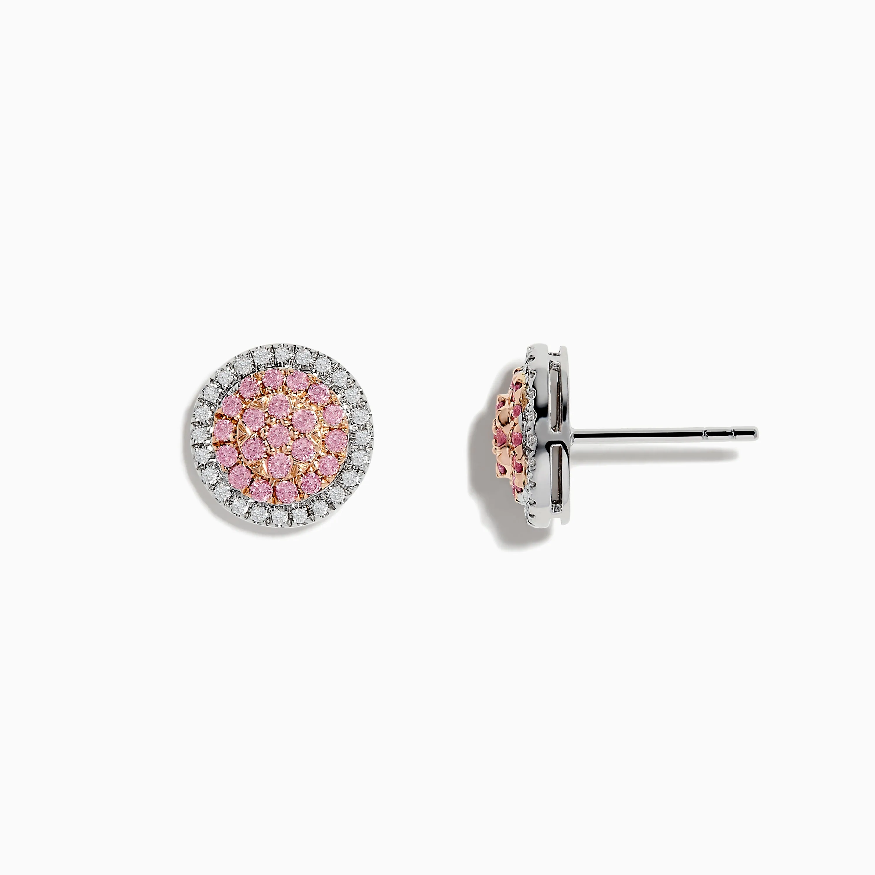 14K Two Tone Gold Pink and White Diamond Earrings