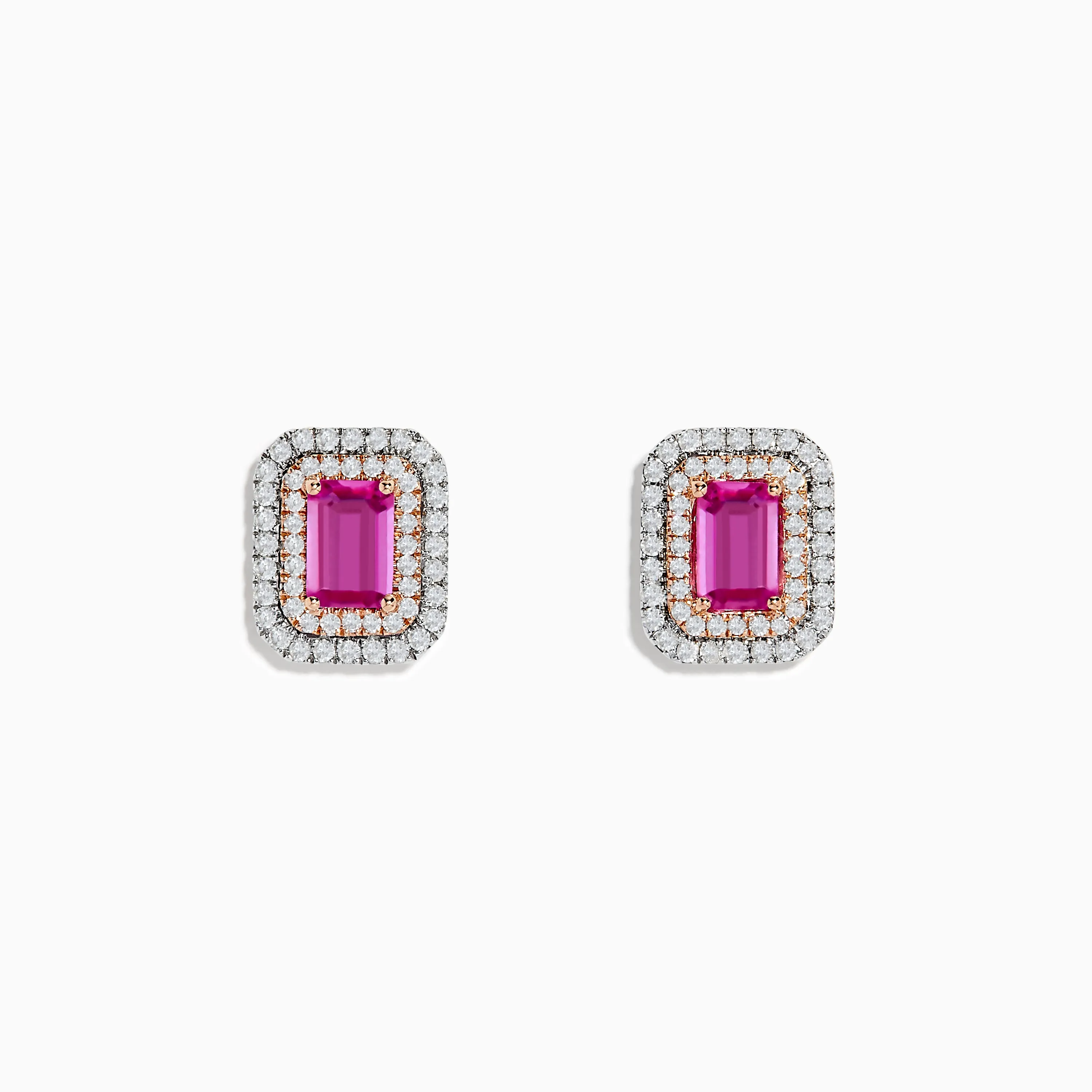 14K Two Tone Gold Pink Sapphire and Diamond Earrings