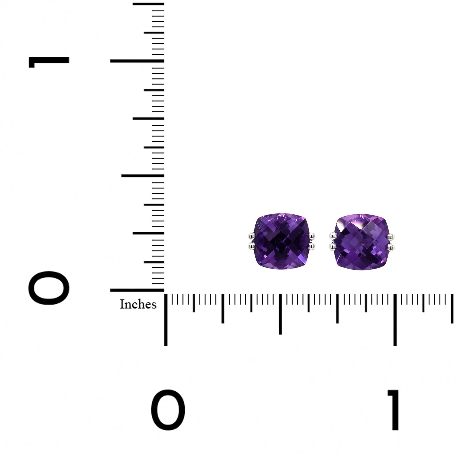 14K White Gold Cushion Amethyst Stud Earrings