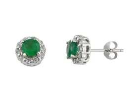 14K White Gold Emerald and Diamond Earrings