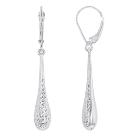 14k White Gold Textured Teardrop Dangle Drop Earrings, 6mm