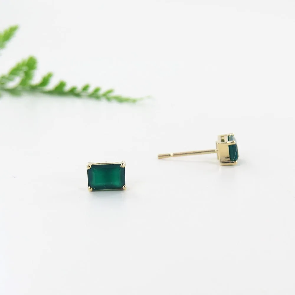 14k Yellow Gold Green Onyx Post Earring