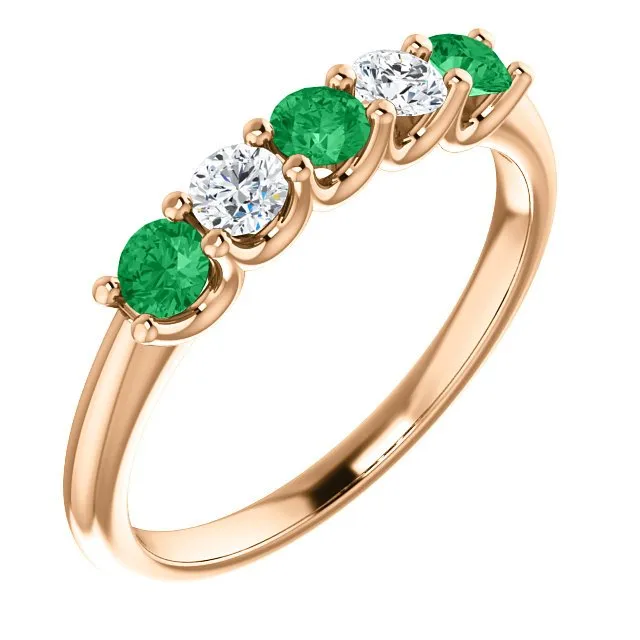 14KT GOLD 0.33 CTW EMERALD & 0.20 CTW DIAMOND 5 STONE BAND