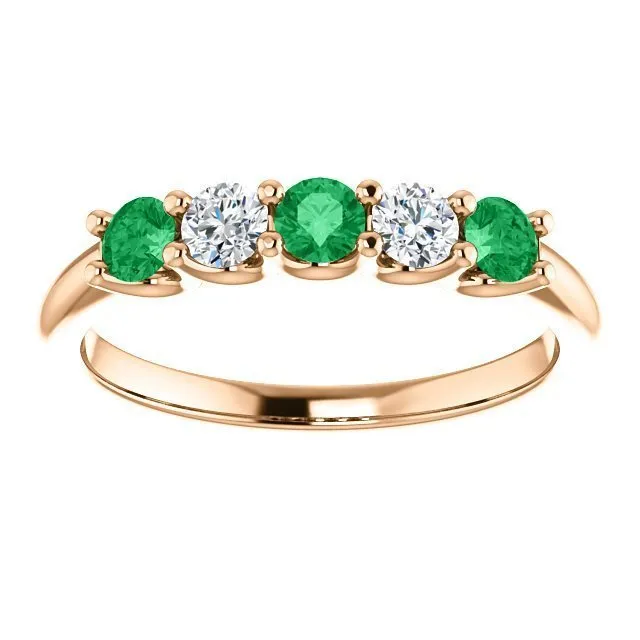 14KT GOLD 0.33 CTW EMERALD & 0.20 CTW DIAMOND 5 STONE BAND