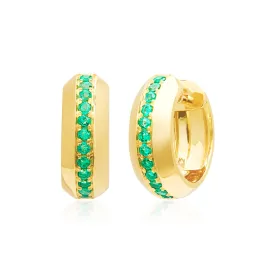 14KT Yellow Gold Emerald Huggie Earrings