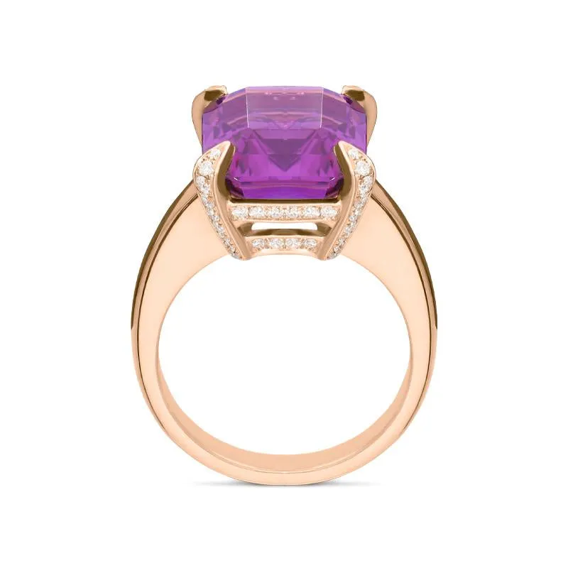 18ct Rose Gold 8.41ct Amethyst Diamond Emerald Cut Ring D