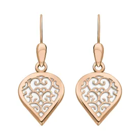 18ct Rose Gold Bauxite Flore Filigree Heart Drop Earrings