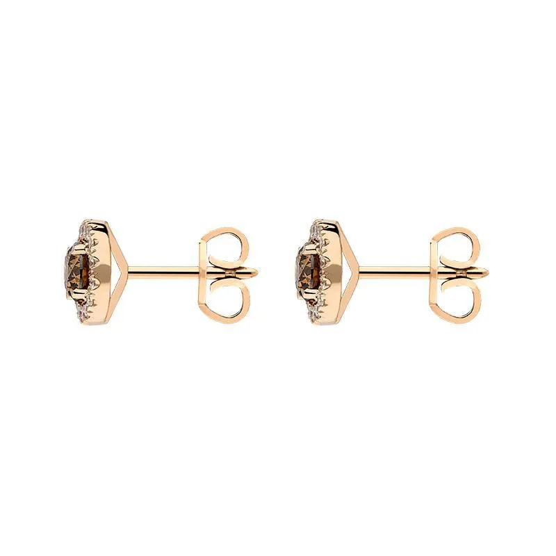 18ct Rose Gold Brown and White Diamond Round Cluster Stud Earrings