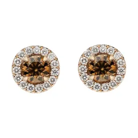 18ct Rose Gold Brown and White Diamond Round Cluster Stud Earrings