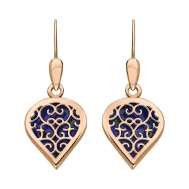 18ct Rose Gold Lapis Lazuli Flore Filigree Heart Drop Earrings