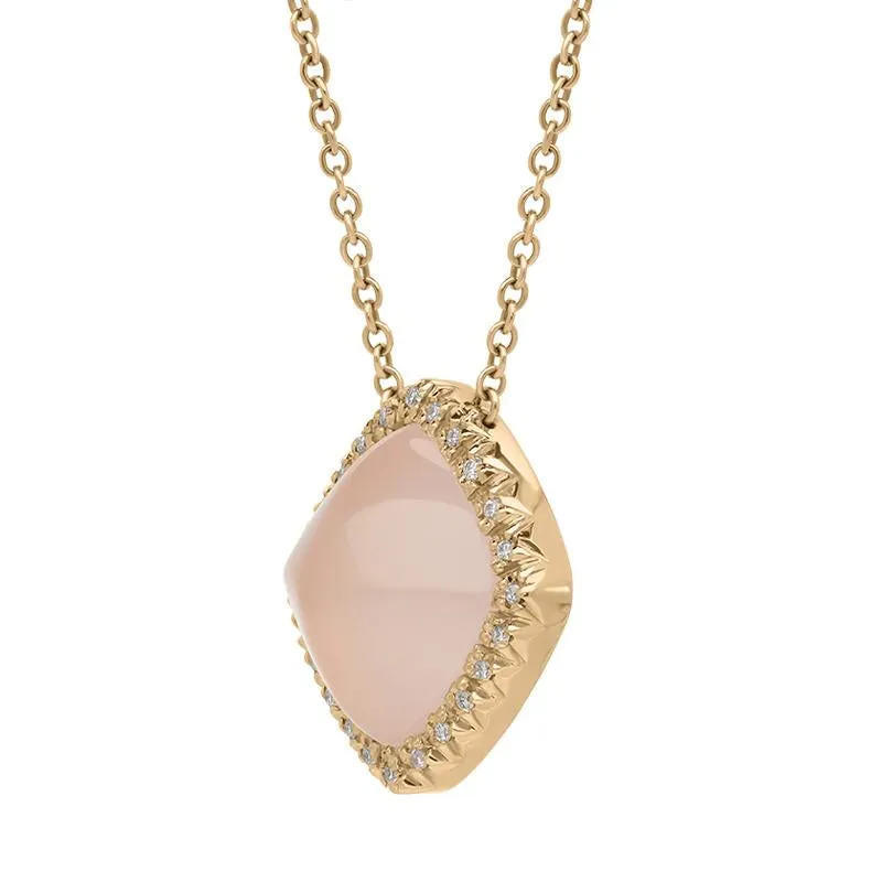 18ct Rose Gold Rose Quartz Diamond Square Necklace D