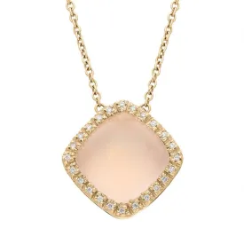 18ct Rose Gold Rose Quartz Diamond Square Necklace D