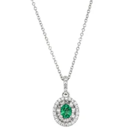 18ct White Gold .34ct Emerald & Diamond Pendant