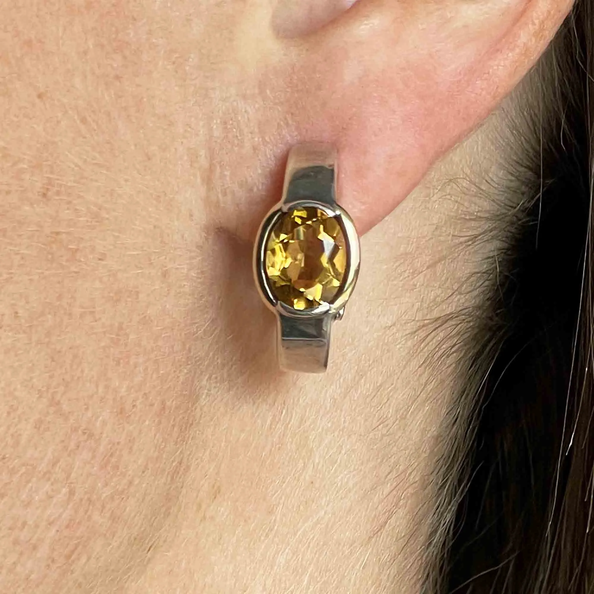 18K Gold Silver Citrine Omega Back Earrings